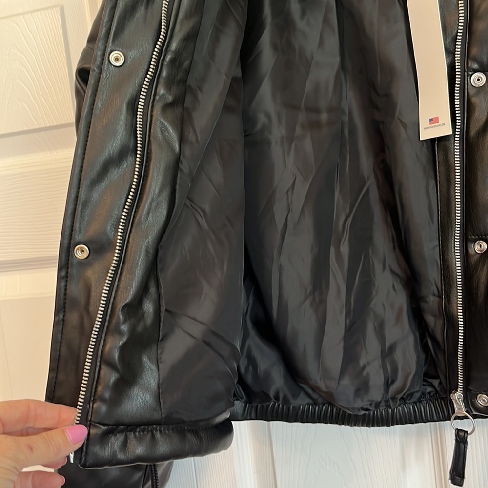 MOTO JACKET Faux leather cropped Quilted Lined NEW TAG Sz L Vigoss lines quilted - Picture 6 of 11